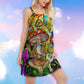 Hippie Mushroom Witchy Colors – Women's Summer Sleeveless V-Neck Camisole Dress