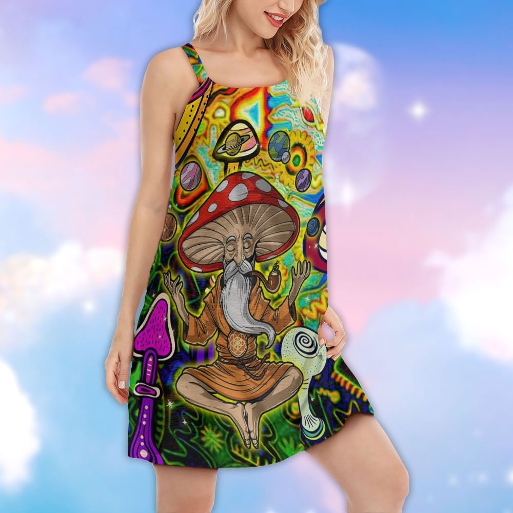 Hippie Mushroom Witchy Colors – Women's Summer Sleeveless V-Neck Camisole Dress