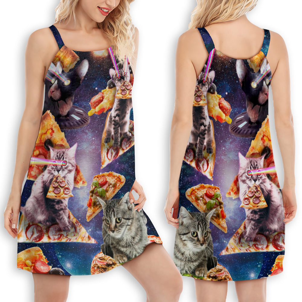 Galaxy Pizza Sky Cat – Women's Summer Sleeveless V-Neck Camisole Dress