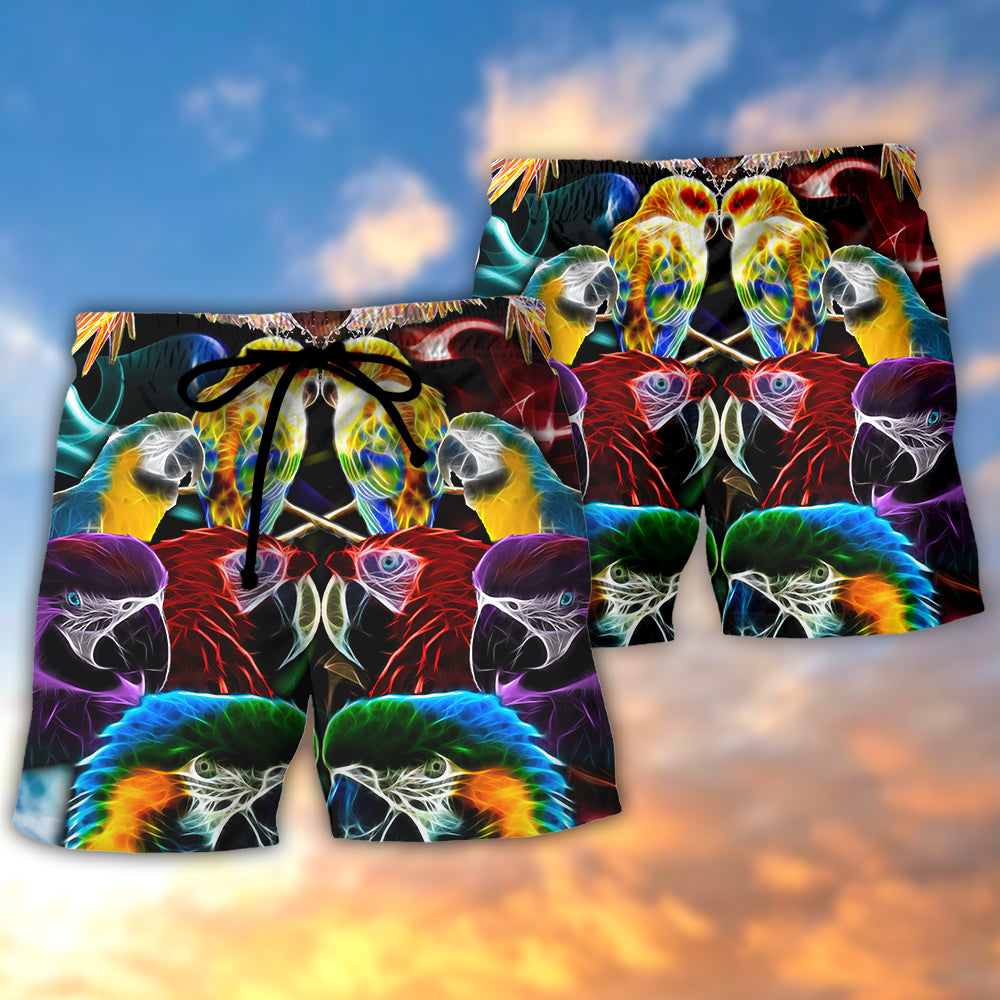 Neon Parrot Colorful Wildlife Art – Beach Short
