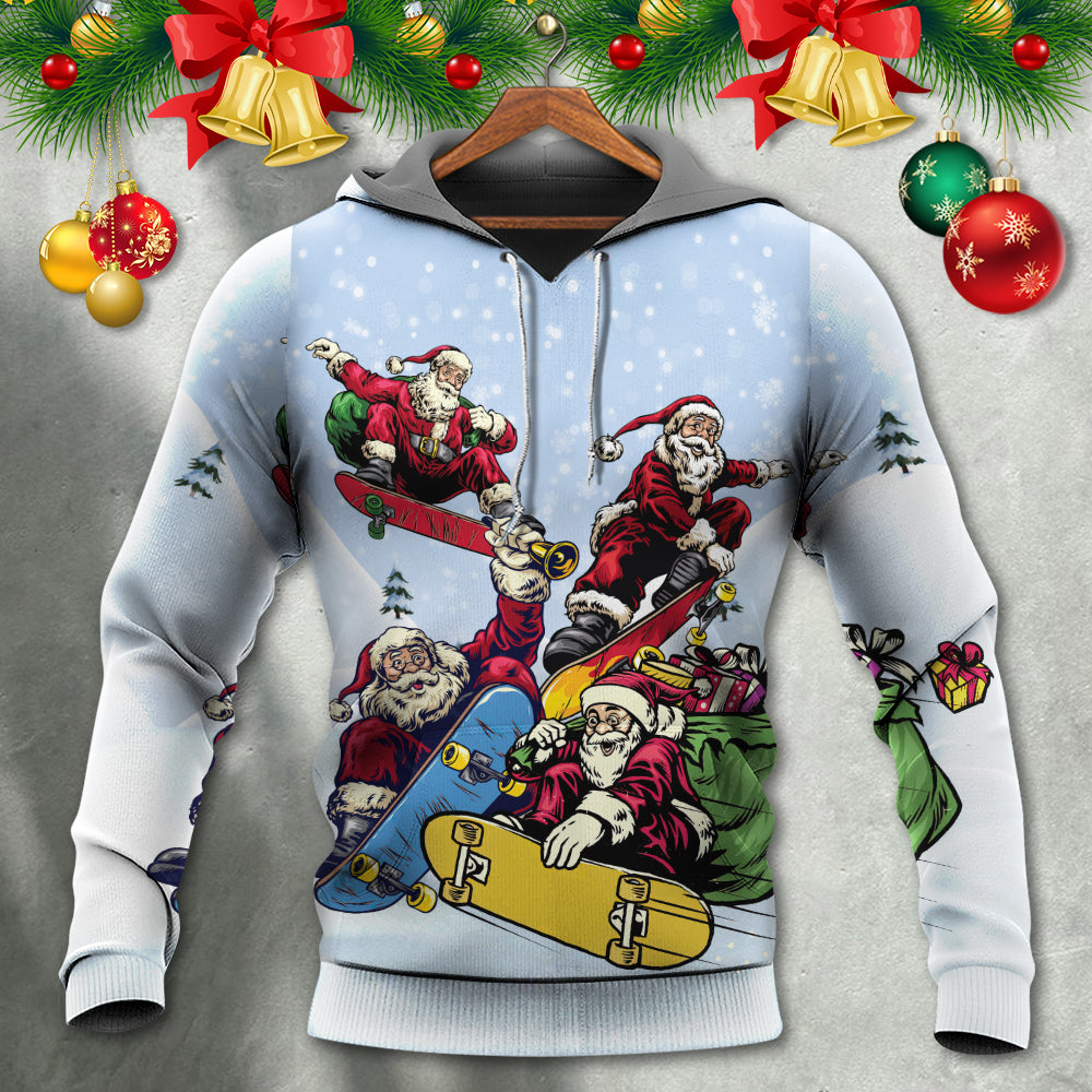 Christmas Santa Skateboard Snow Day - Hoodie