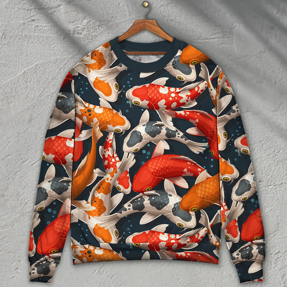 Colorful Koi Fish Swimming Art – Sweater - Ugly Christmas Sweater