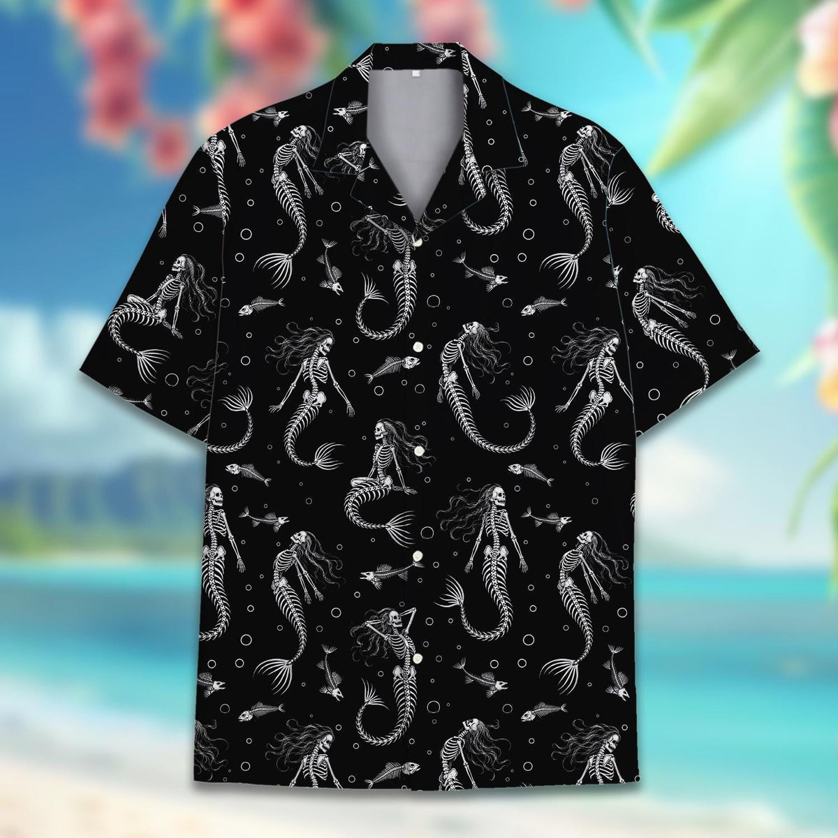 Mermaid Skeleton Gothic Spooky Ocean Halloween – Hawaiian Shirt