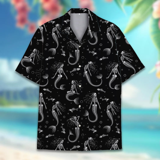 Mermaid Skeleton Gothic Spooky Ocean Halloween – Hawaiian Shirt