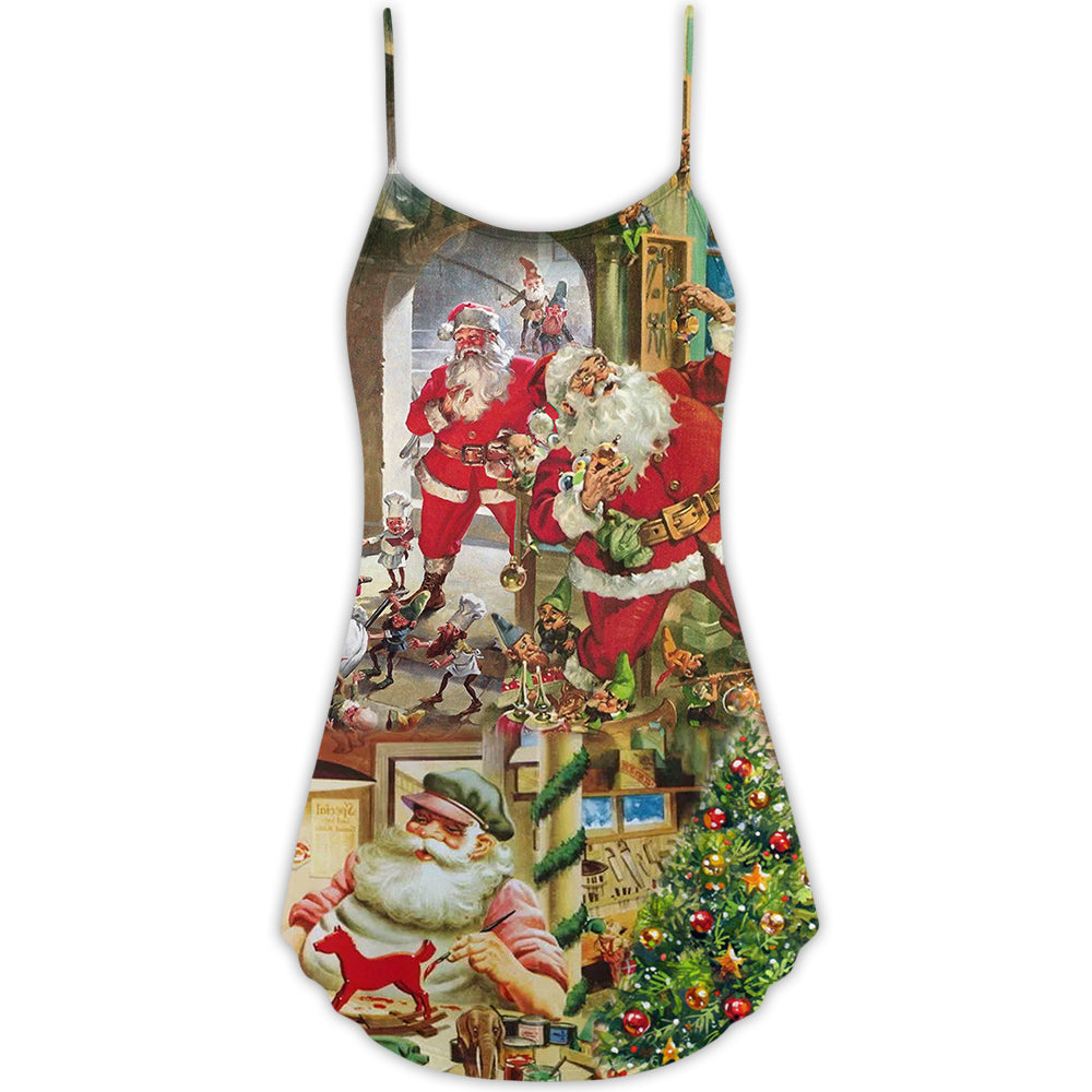Christmas Santa Toy Workshop Theme – Women's Summer Sleeveless V-Neck Camisole Dress