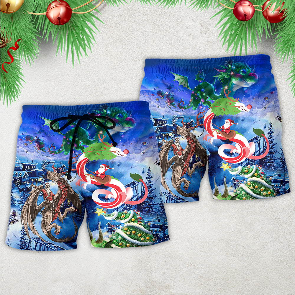 Christmas Santa Riding Dragon Fantasy – Beach Short