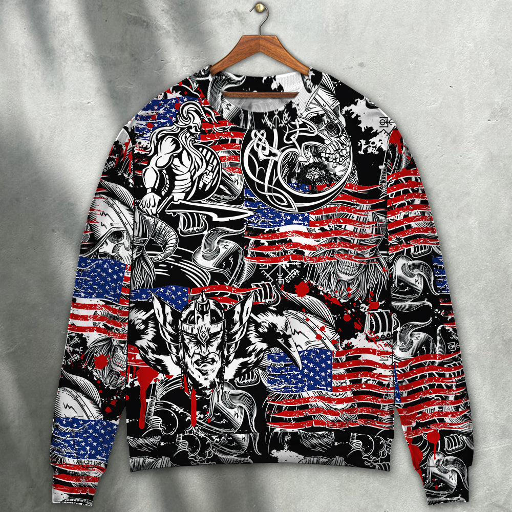 Viking Independence Day Warrior And Wolf – Sweater - Ugly Christmas Sweater