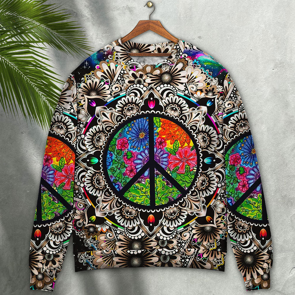 Hippie Peace Sign Galaxy - Sweater - Ugly Christmas Sweaters - Owls Matrix LTD