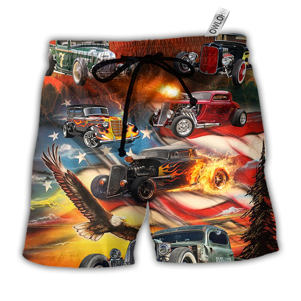 Beach Short / Adults / S Hot Rod Independence Day American Flag - Beach Short - Owls Matrix LTD