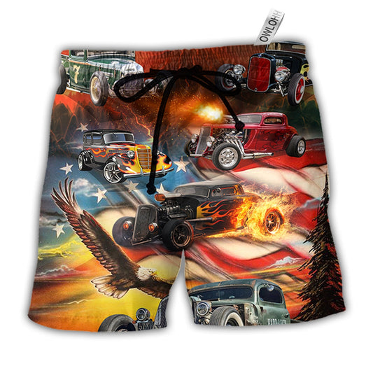 Beach Short / Adults / S Hot Rod Independence Day American Flag - Beach Short - Owls Matrix LTD