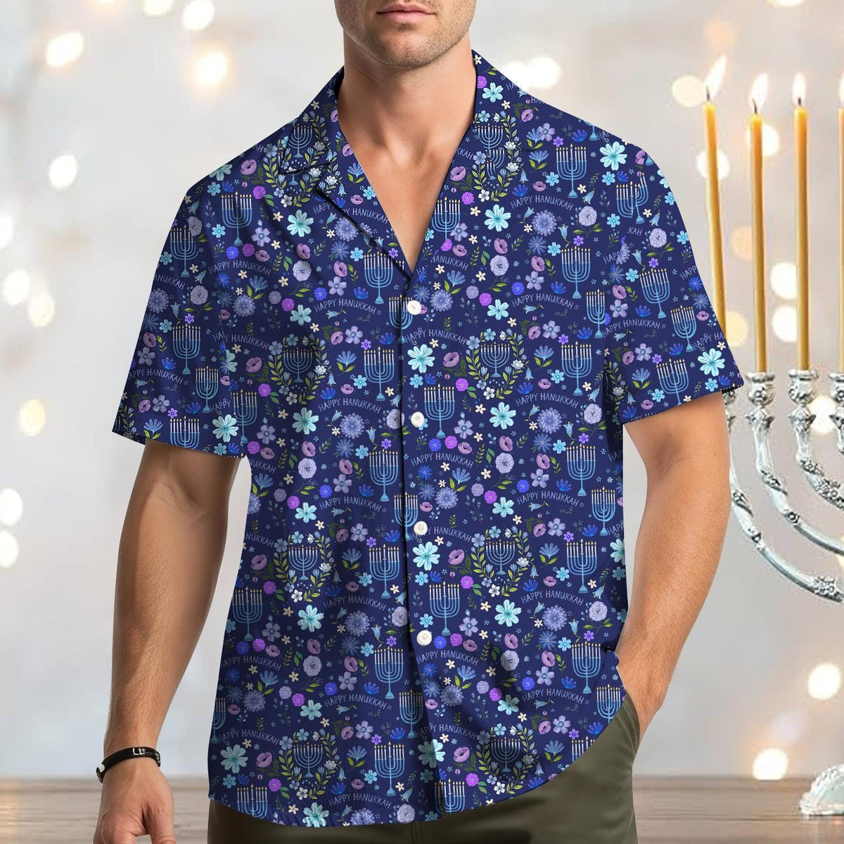 Hanukkah Floral Menorah Jewish Holiday Family – Hawaiian Shirt