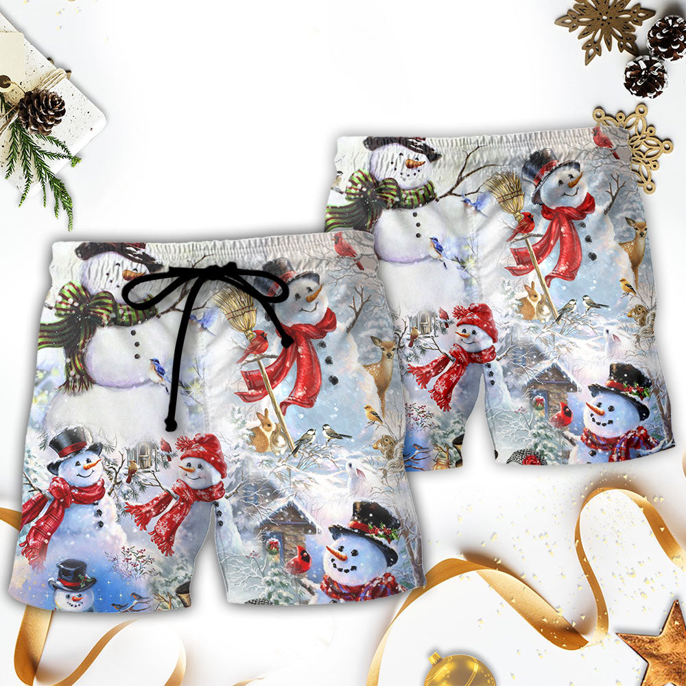 Snowman Merry Christmas Winter - Beach Short
