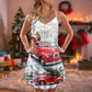 Santa Red Truck Christmas – Women's Summer Sleeveless V-Neck Camisole Dress