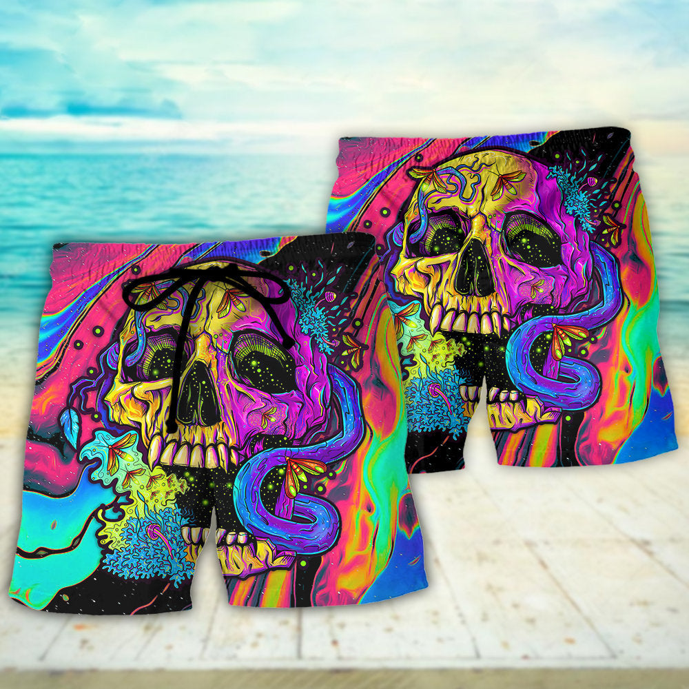 Skull And Moth Neon Night Art – Beach Short