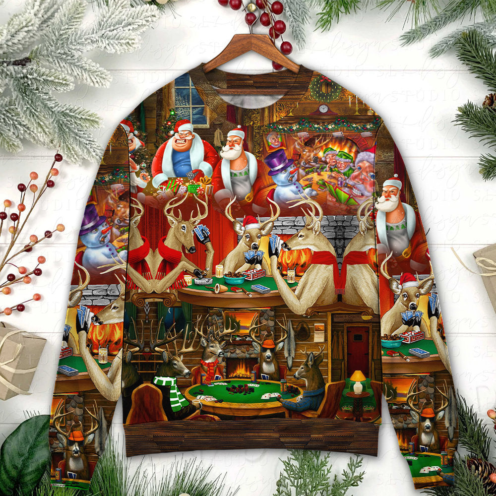 Christmas Poker Night Santa And Friends – Sweater - Ugly Christmas Sweater