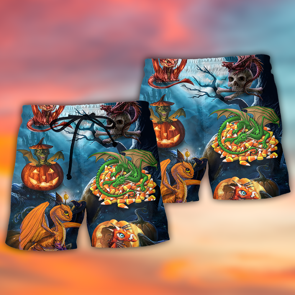 Halloween Dragon Pumpkin Night Sky - Beach Short