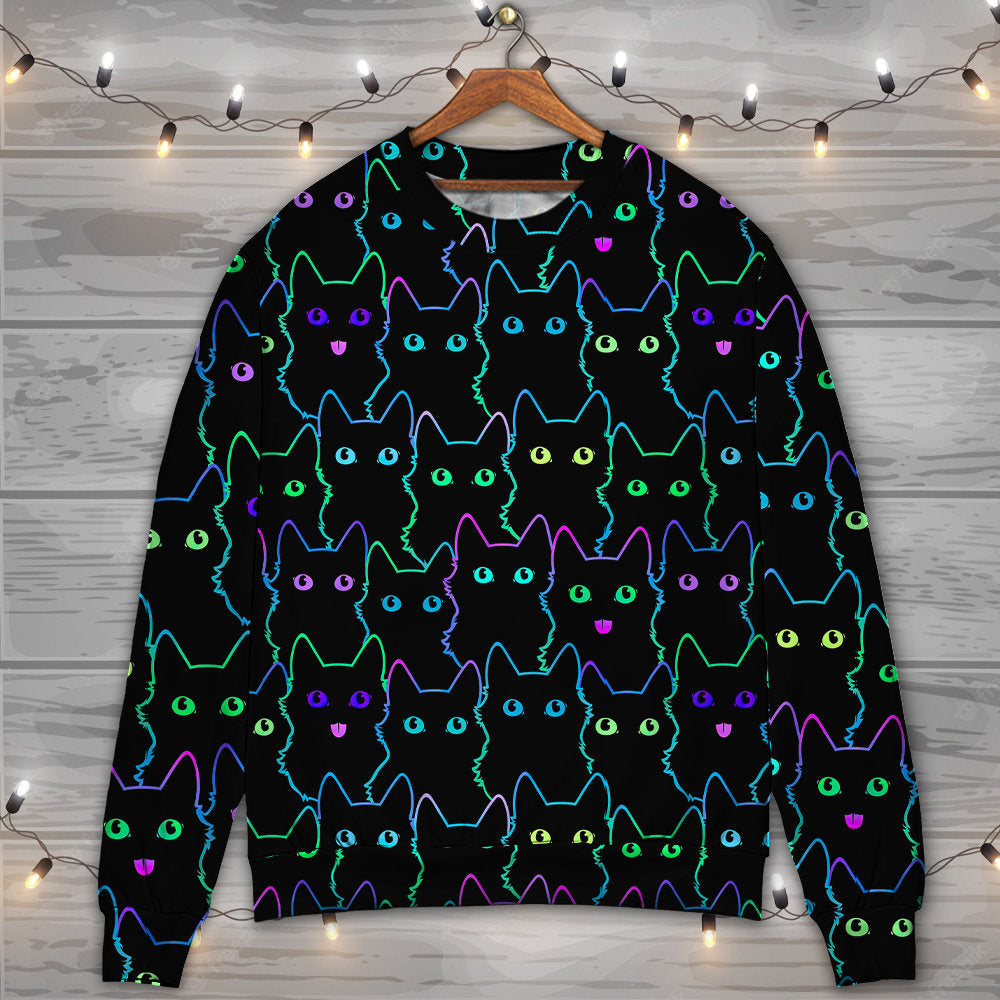 Cute Little Kitten Neon Art – Sweater - Ugly Christmas Sweater