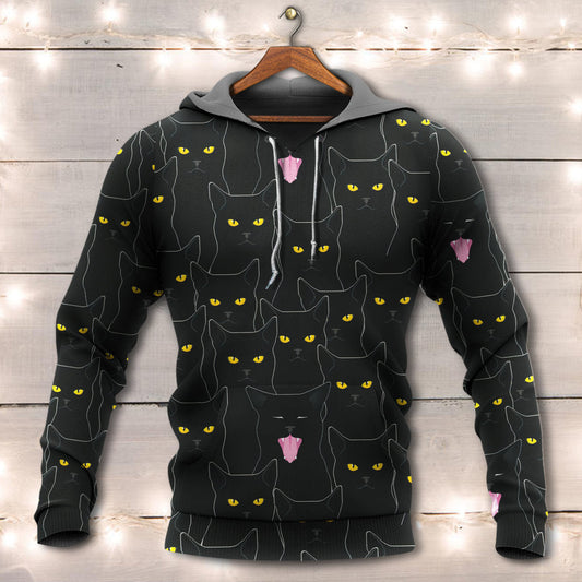 Black Cat Cute Eye Contact Style - 3D Hoodie