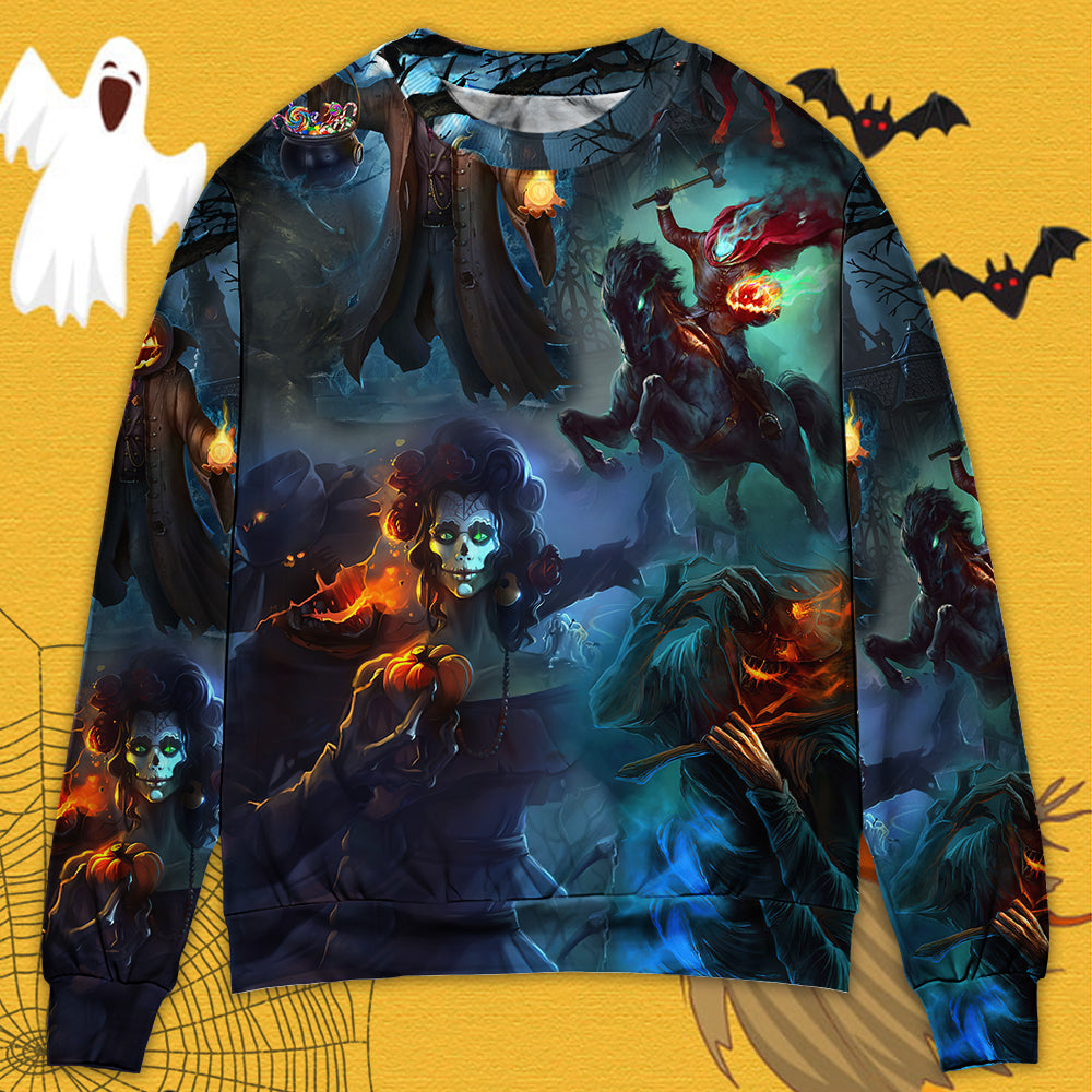 Halloween Skull Pumpkin Night Sky Art – Sweater - Ugly Christmas Sweater