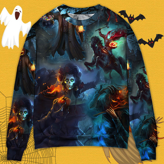 Halloween Skull Pumpkin Night Sky Art – Sweater - Ugly Christmas Sweater