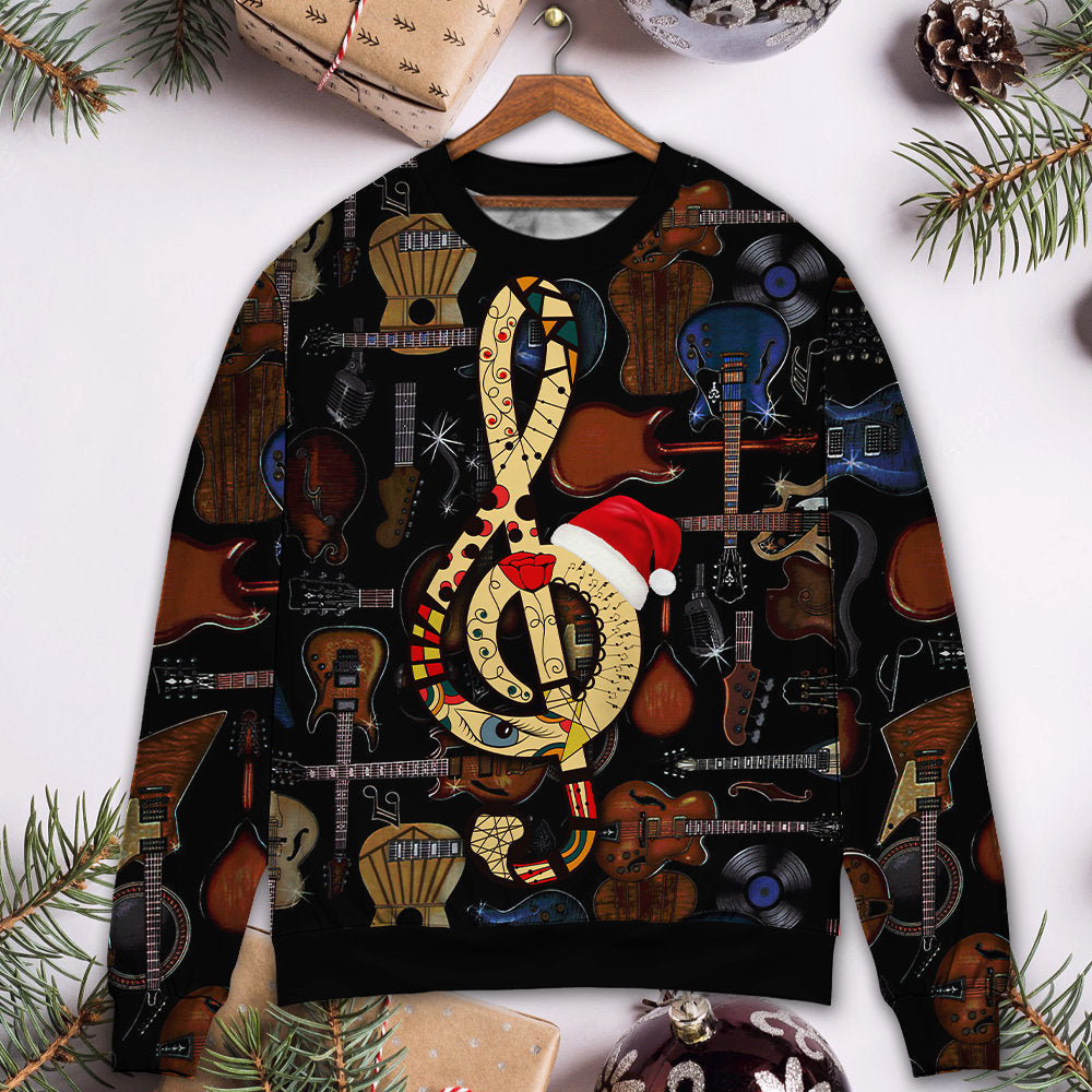 Christmas Guitar Happiness Santa Hat – Sweater - Ugly Christmas Sweater
