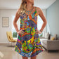 Hippie Peace Life Floral – Women's Summer Sleeveless V-Neck Camisole Dress