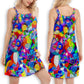 Rainbow Colorful Cat – Women's Summer Sleeveless V-Neck Camisole Dress