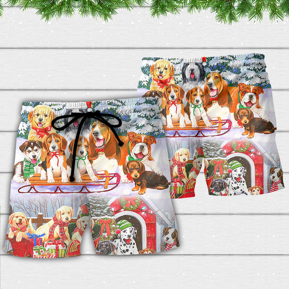 Dog Snowman Christmas Tree Holiday - Beach Short