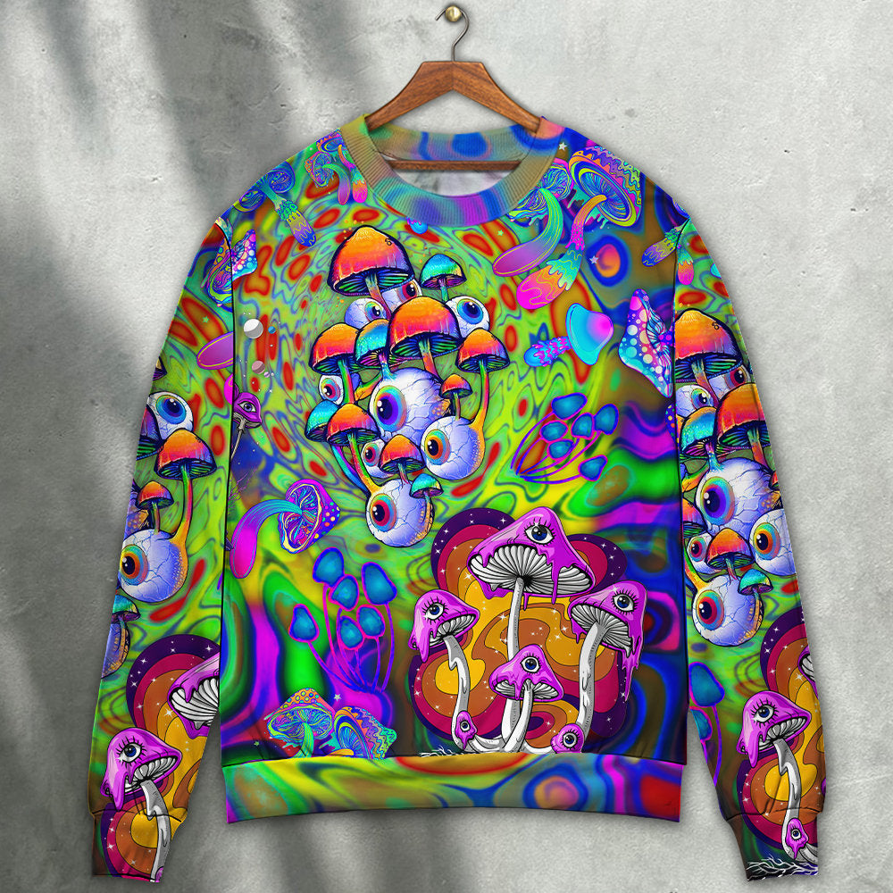 Colorful Hippie Mushroom Trippy Art – Sweater - Ugly Christmas Sweater