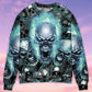 Blue Flame Screaming Skull Art – Sweater - Ugly Christmas Sweater