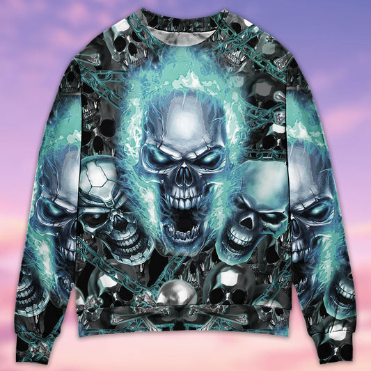 Blue Flame Screaming Skull Art – Sweater - Ugly Christmas Sweater