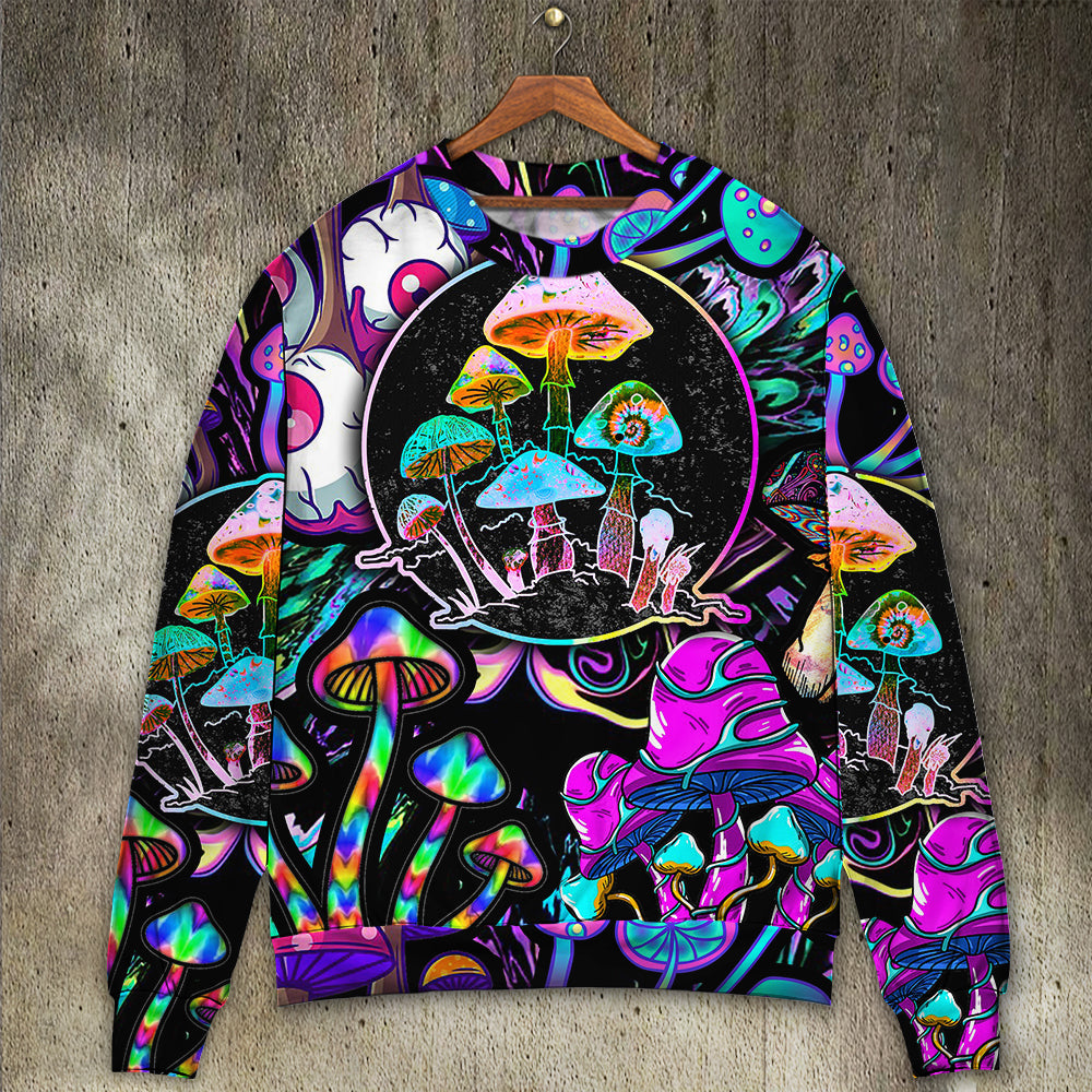 Hippie Mushroom Neon Light Colorful Art – Sweater - Ugly Christmas Sweater