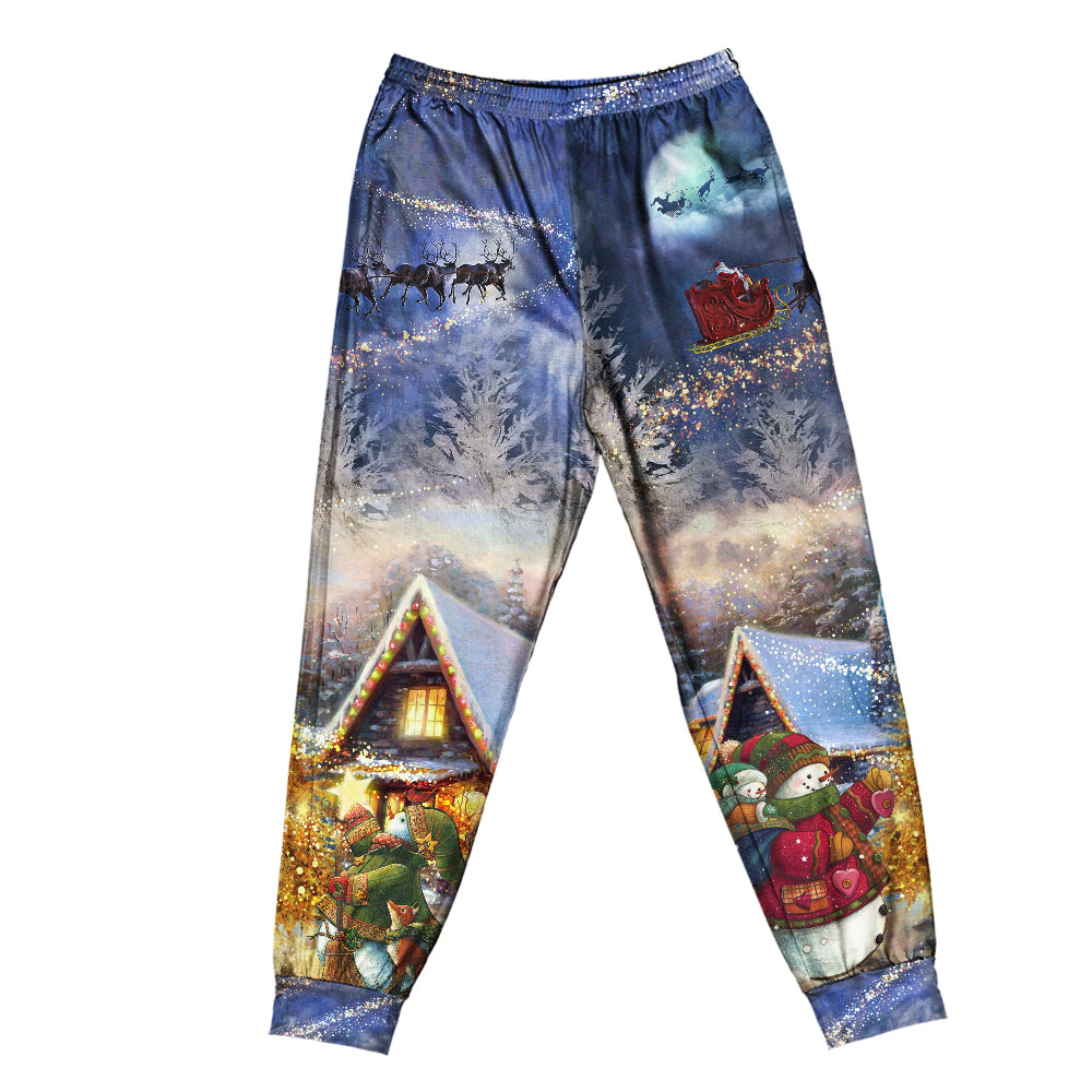 Pants / S Christmas Santa Claus Reindeer Snowman Family In Love Gift Light Art Style - Pajamas Short Sleeve - Owls Matrix LTD