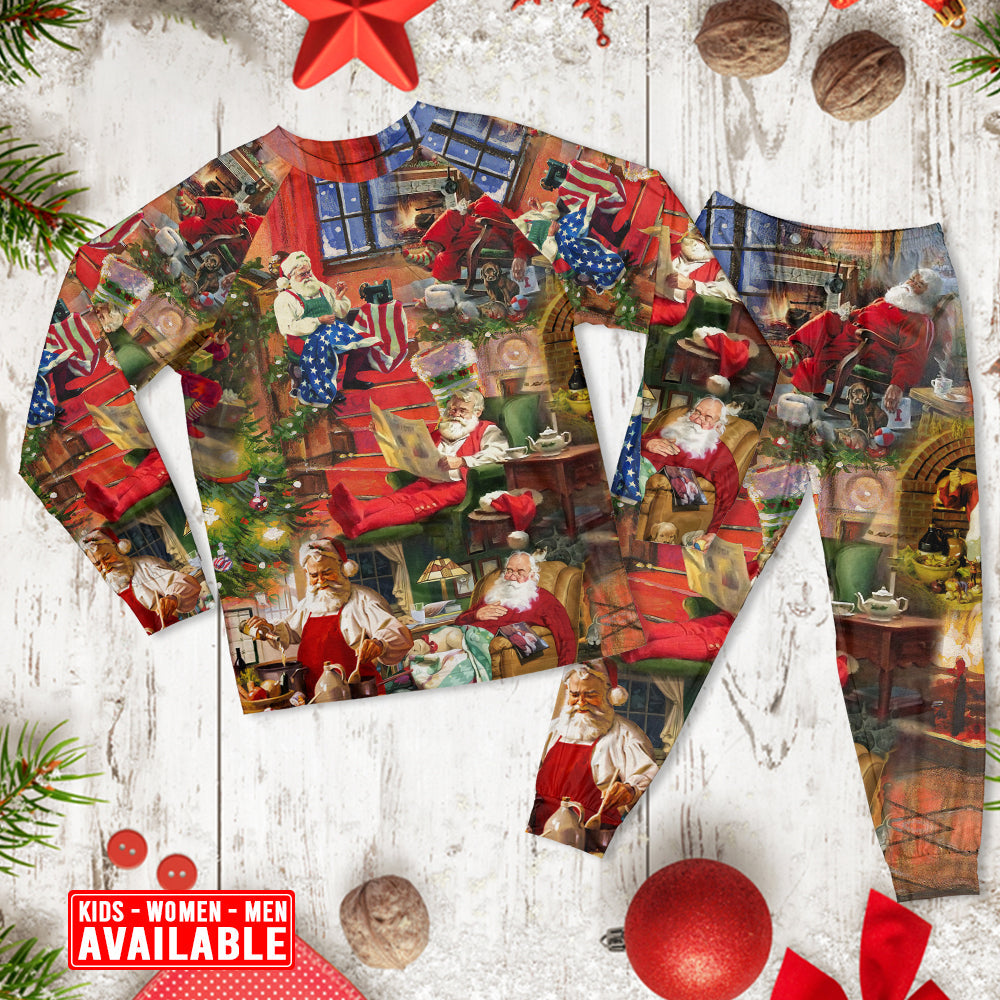 Christmas Santa Claus In Daily Life - Pajamas Long Sleeve - Owls Matrix LTD