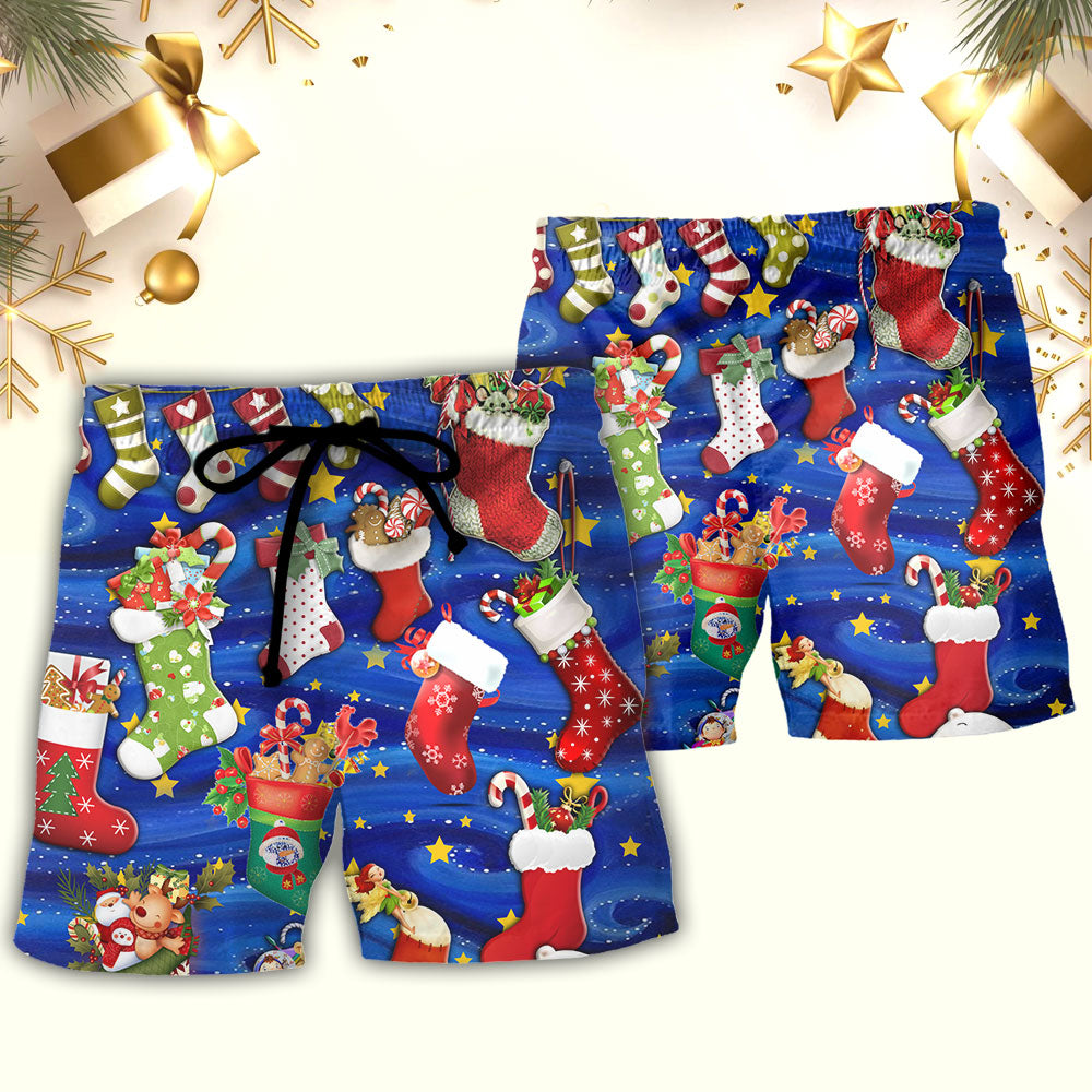 Christmas Socks Tree Seasons Joy - Beach Short