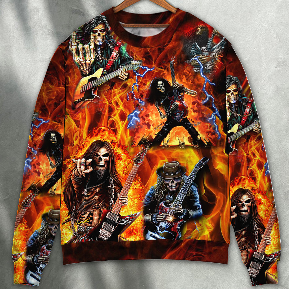 Guitar Skull Fire Hot Style – Sweater - Ugly Christmas Sweater