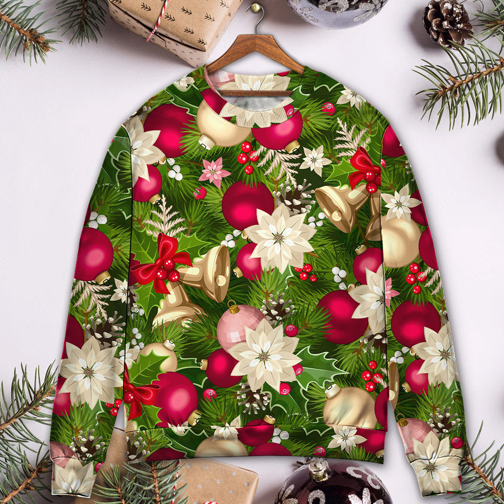 Christmas Fir Tree And Poinsettia Flowers – Sweater - Ugly Christmas Sweater