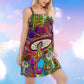 Hypnotic Hippie Mushroom Art – Women's Summer Sleeveless V-Neck Camisole Dress