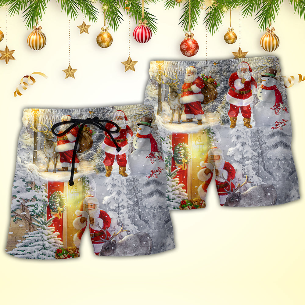 Santa Animal Lover Christmas Art - Beach Short