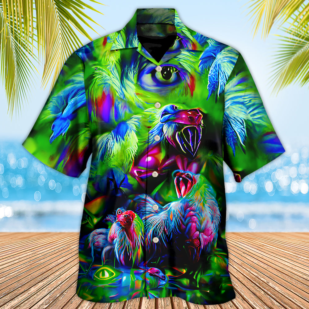 Funny Crowing Rooster Neon Art - Hawaiian Shirt