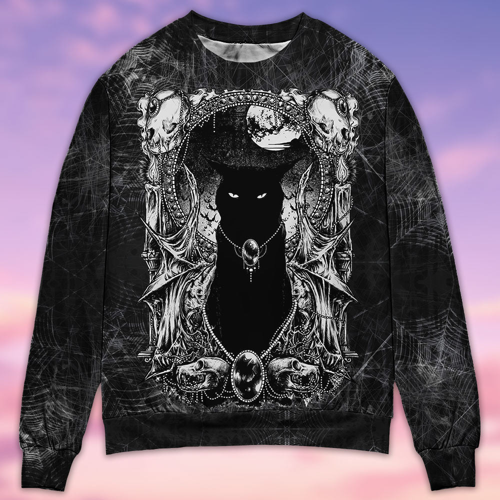 Black Cat Spooky Movie Night Style – Sweater - Ugly Christmas Sweater