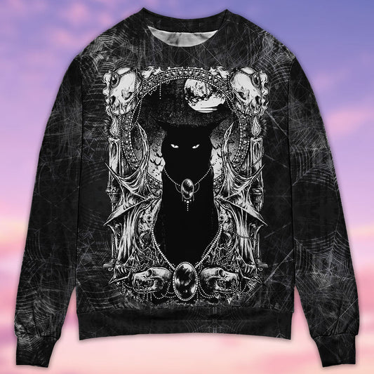 Black Cat Spooky Movie Night Style – Sweater - Ugly Christmas Sweater