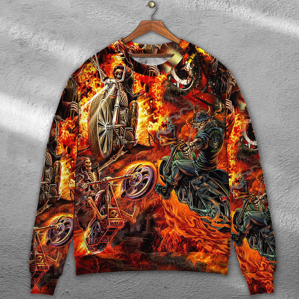 Motorcycle Skull Fire Art Style – Sweater - Ugly Christmas Sweater