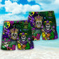 Mardi Gras Skull Green Art - Beach Short
