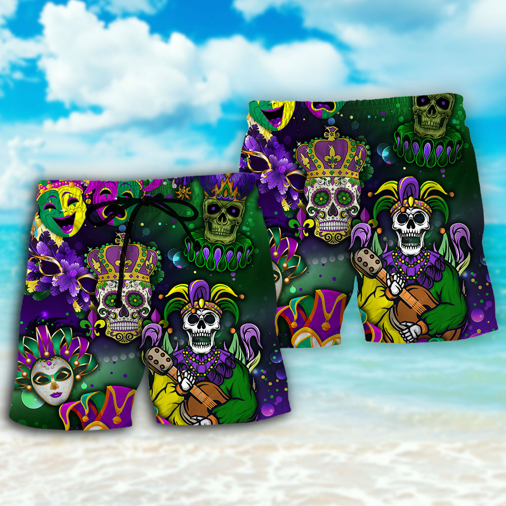 Mardi Gras Skull Green Art - Beach Short