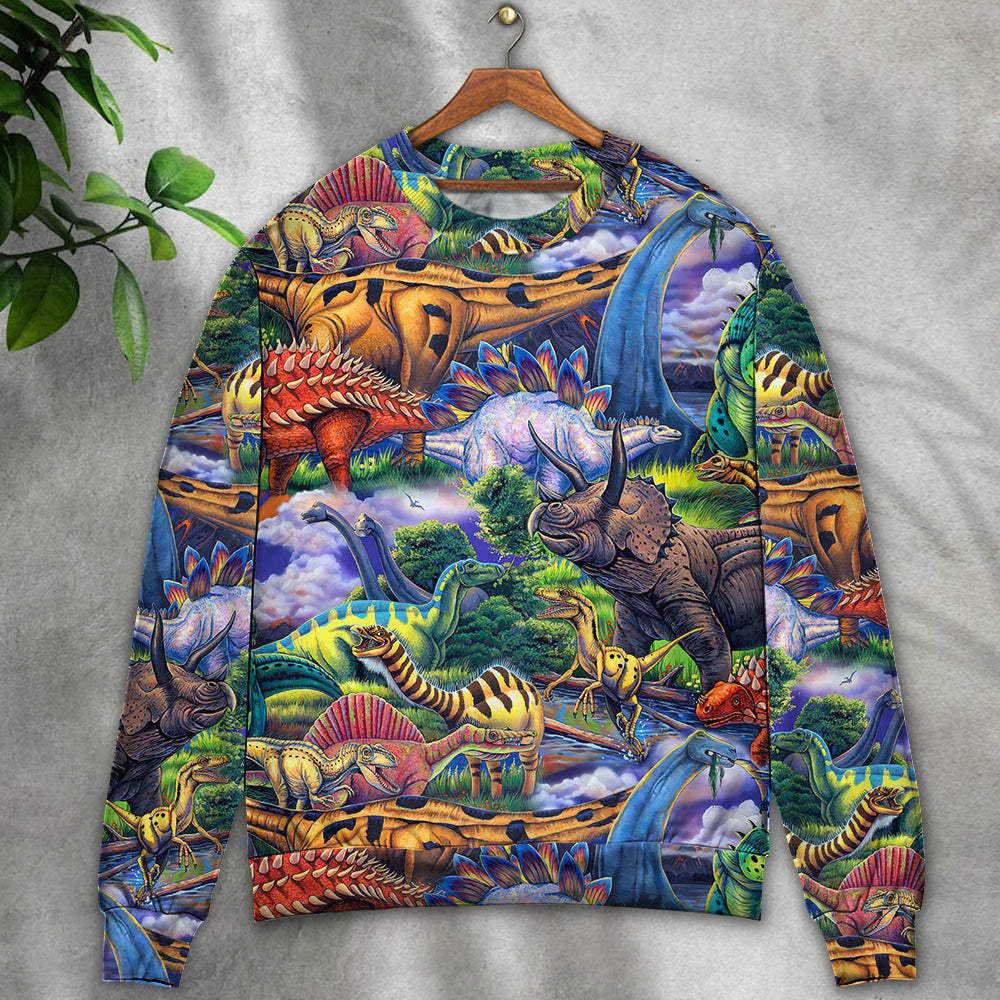 Colorful Dinosaur Art Style – Sweater - Ugly Christmas Sweater