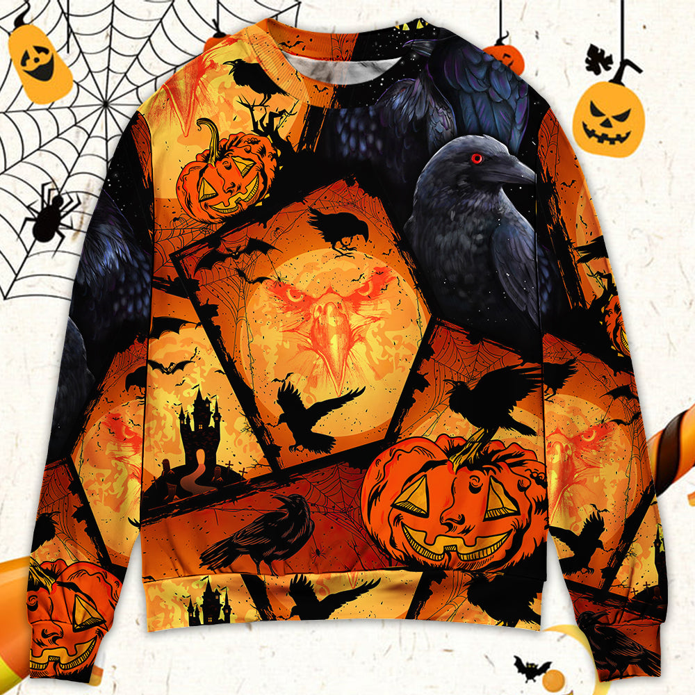 Halloween Raven Pumpkin Night Art – Sweater - Ugly Christmas Sweater