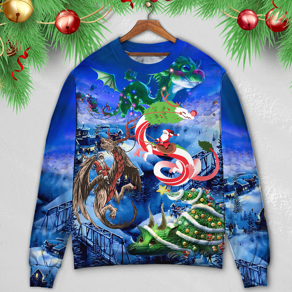 Christmas Santa Riding Fantasy Dragon – Sweater - Ugly Christmas Sweater