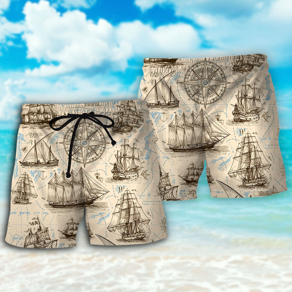 Vintage Pirate Sailing Map Art – Beach Short