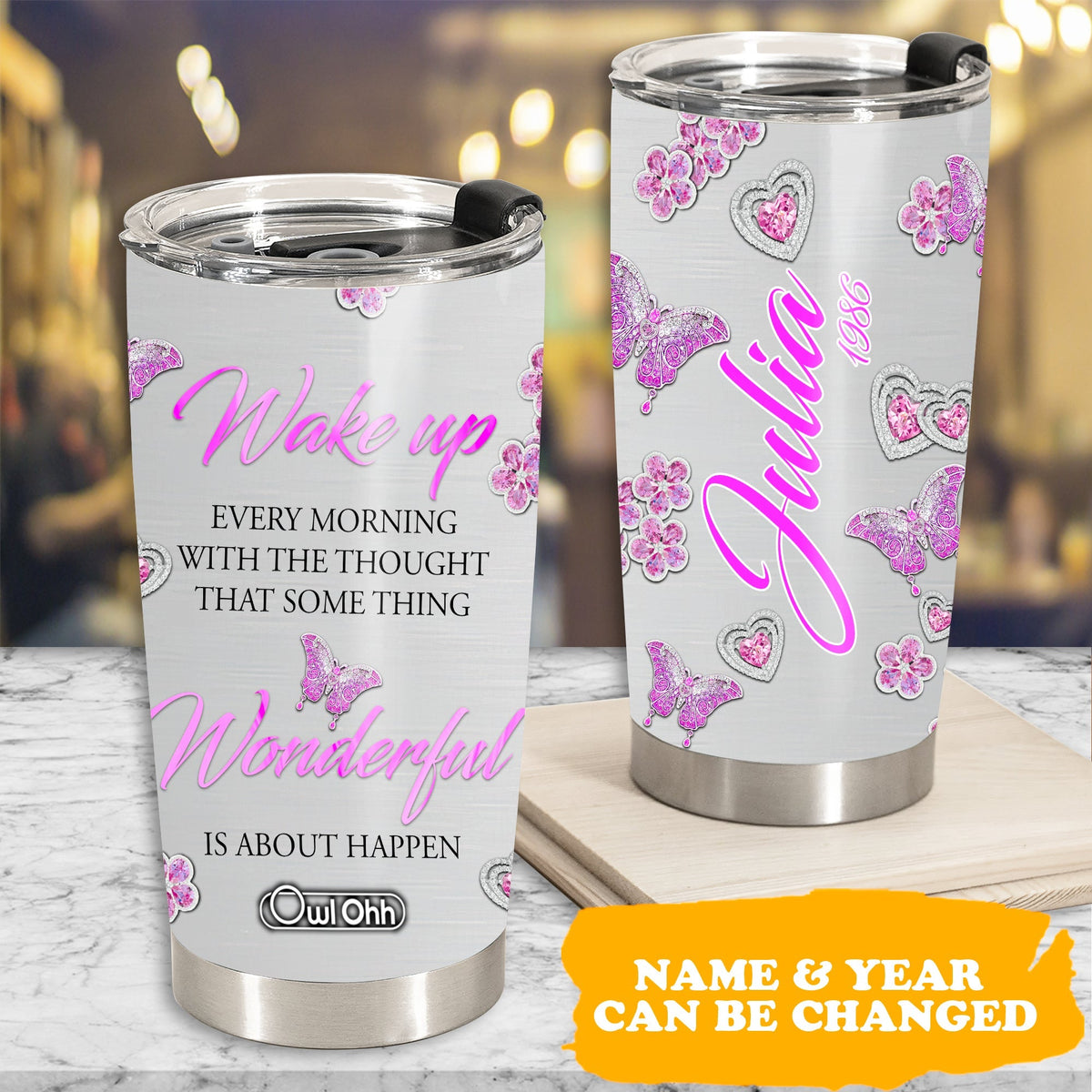 Butterfly Pink Diamond Jewelry Personalized 20 Oz Tumbler
